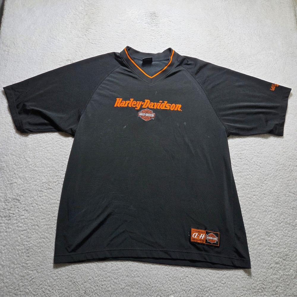 Harley-Davidson Shirt Men XL Black Orange V-Neck Las Vegas Nevada Distressed